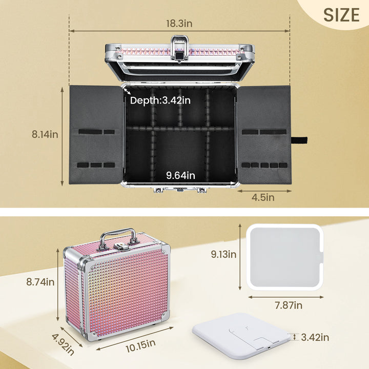Makeup Case with Magnetic Lighted Mirror Cosmetic Train Box Detachable LED Mirror M99C