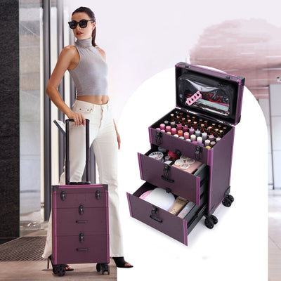 Elegant Leather Makeup Trolley - Luxe Beauty Station on Wheels