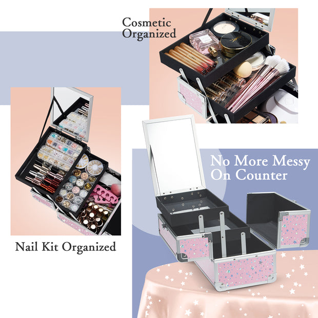 Joligrace Pink Star Makeup Case with Mirror 87C - Joligrace