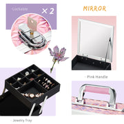 Shiny Pink With Jewelry Trays and Mirror Large Makeup Case 78B - Joligrace