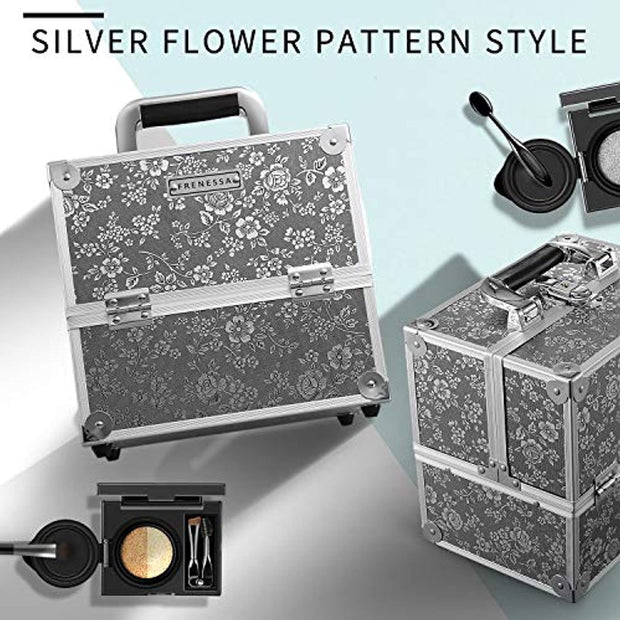 Frenessa Silver Floral Makeup Case - Joligrace