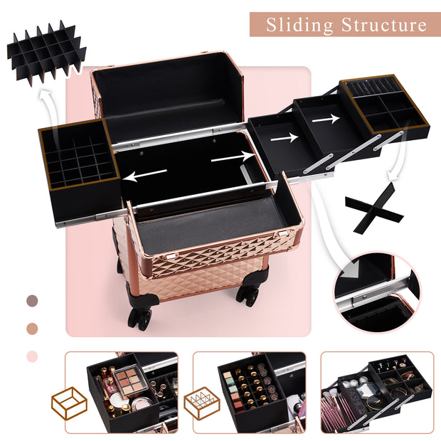 Stagiant Rose Gold Diamond Rolling Makeup Trolley 85I - Joligrace