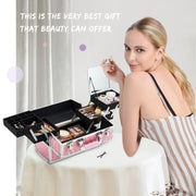 Shiny Pink With Jewelry Trays and Mirror Large Makeup Case 78B - Joligrace