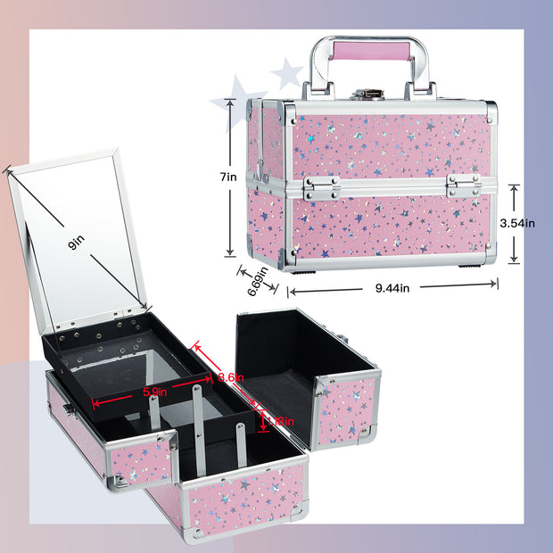 Joligrace Pink Star Makeup Case with Mirror 87C - Joligrace
