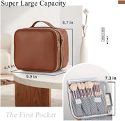 Brown LARGE MAKEUP BAG with dividers PORTABLE FOR TRAVEL 64F - Joligrace