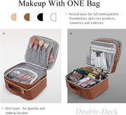 Brown LARGE MAKEUP BAG with dividers PORTABLE FOR TRAVEL 64F - Joligrace