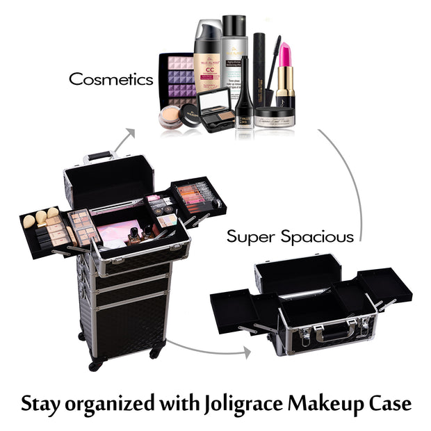Joligrace Black 4-in-1 Makeup Case on Wheels 86Q