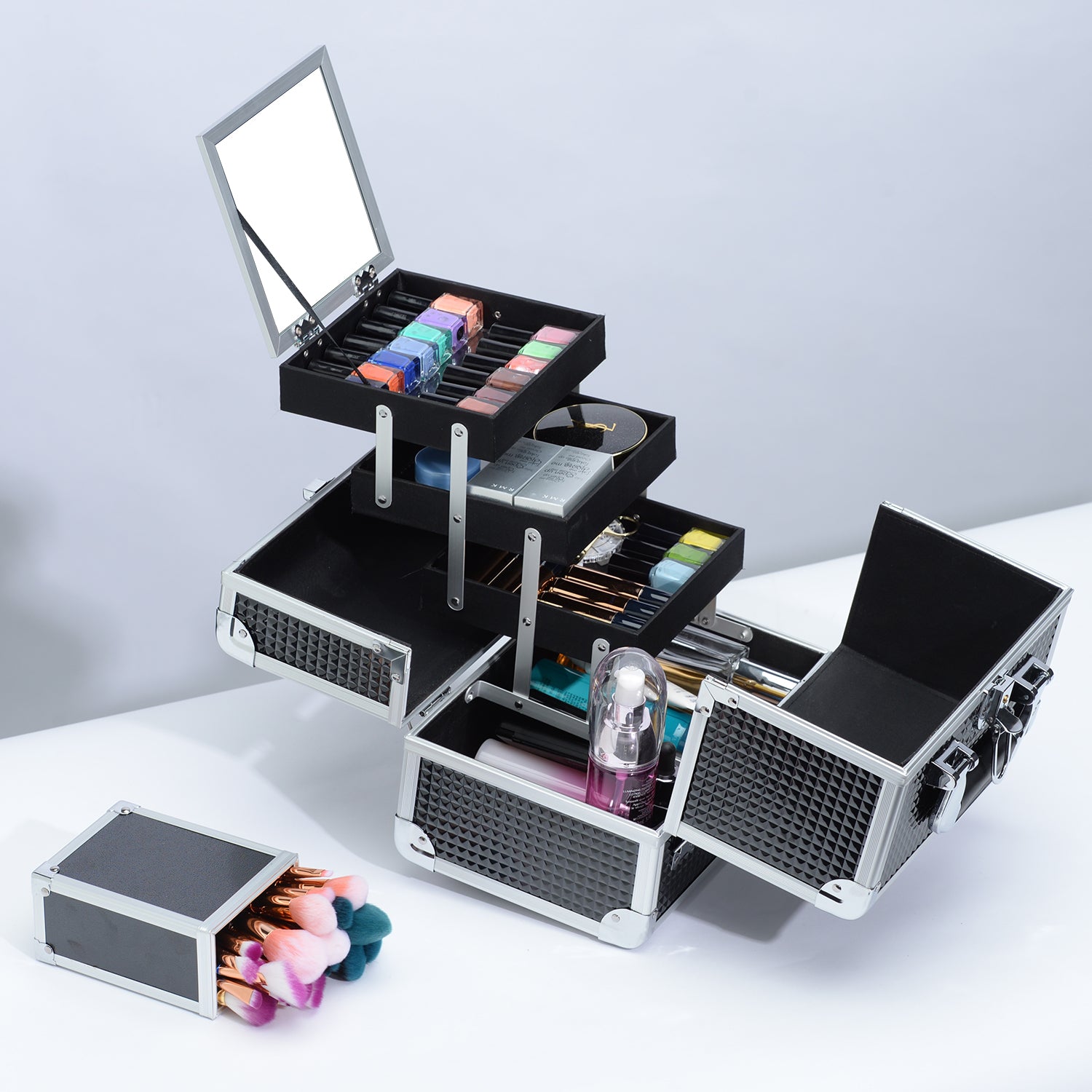 Joligrace Black Diamond Makeup Train Case with 3 Tire Trays 88Z Joligrace