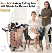 Joligrace 4 in 1 Rolling Makeup Train Case Rose Gold 86F - Joligrace