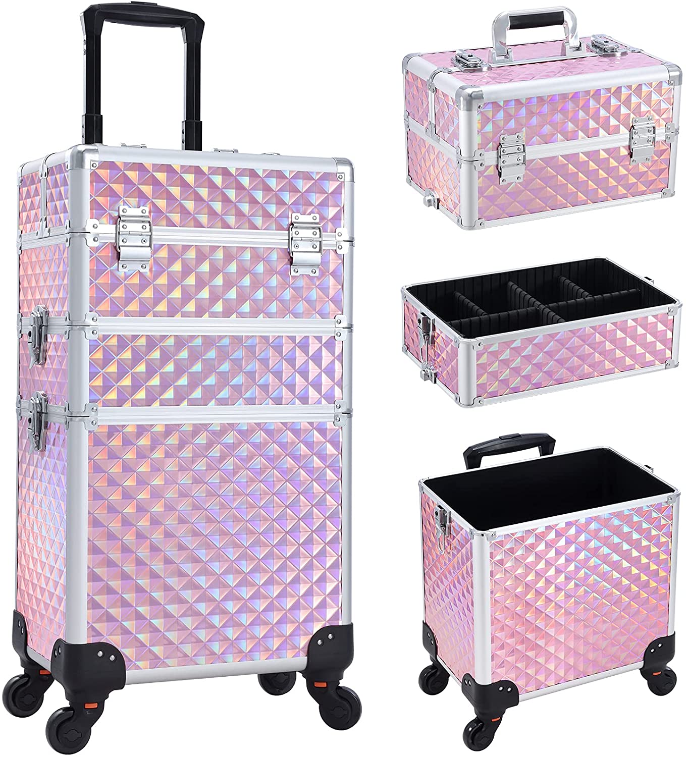 3 In 1 Pink Makeup Trolley Case With