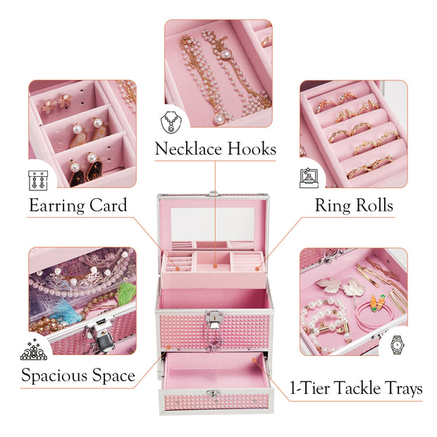 Shiny Pink Style Jewelry Makeup Case 82X - Joligrace