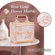 Marble Rose Gold Style+2-Tier Trays with Mirror Makeup Case 83Z - Joligrace