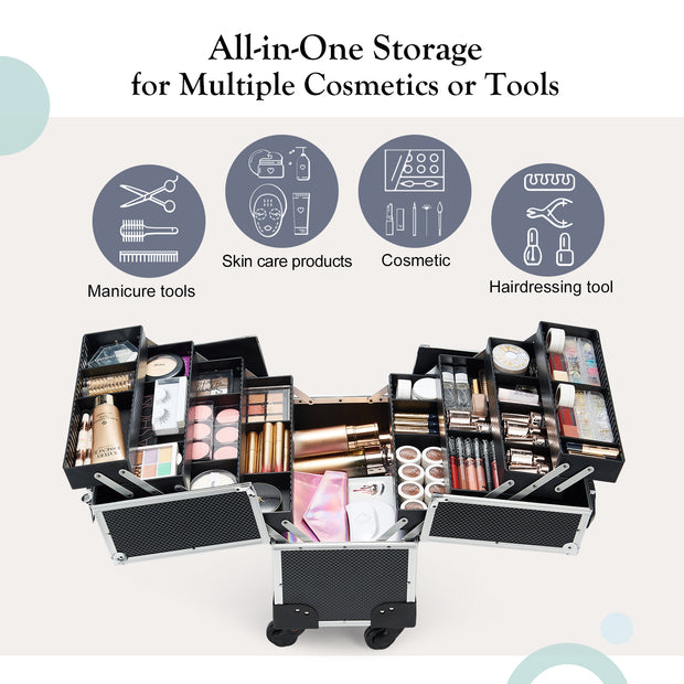 Joligrace Black Rolling Makeup Case with Wheels 85J - Joligrace