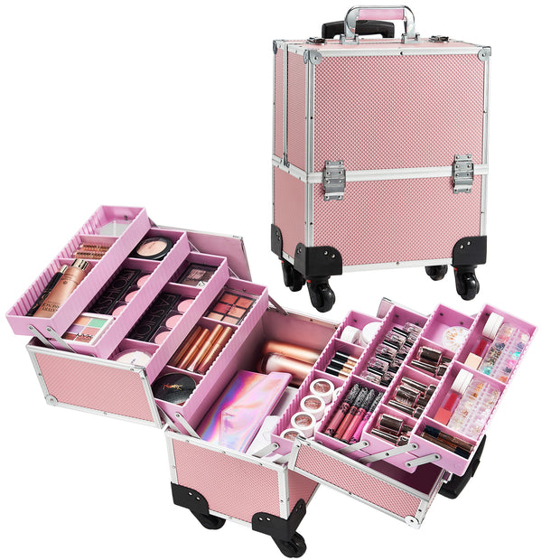 Joligrace Pink Rolling Makeup Case with Wheels 85K - Joligrace
