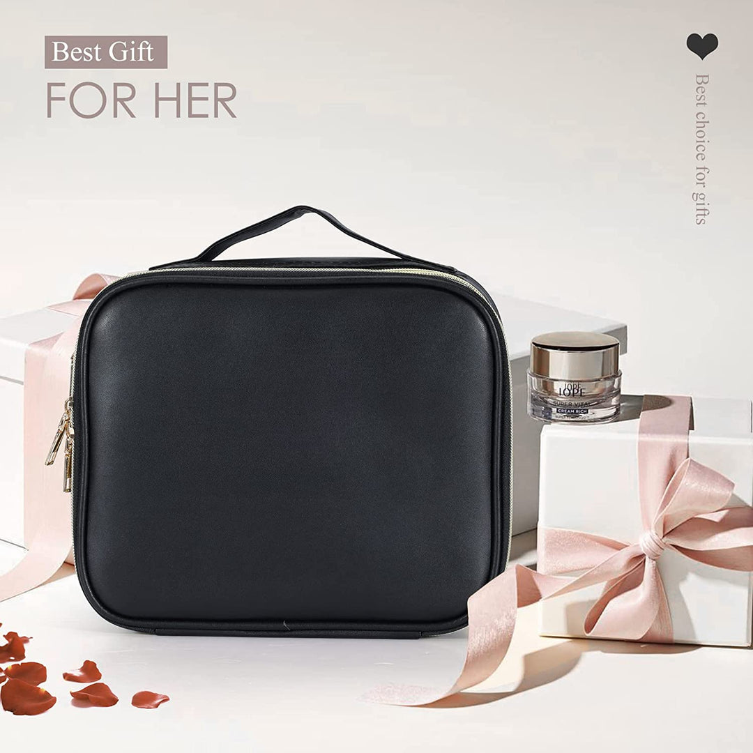 best large travel makeup bag Double Layer Black Fashion Makeup Bag Portable for Travel M64E – Joligrace