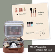 3pcs set brown makeup bags One Soft cosmetic bag and 2 Makeup Pouchs 65D - Joligrace
