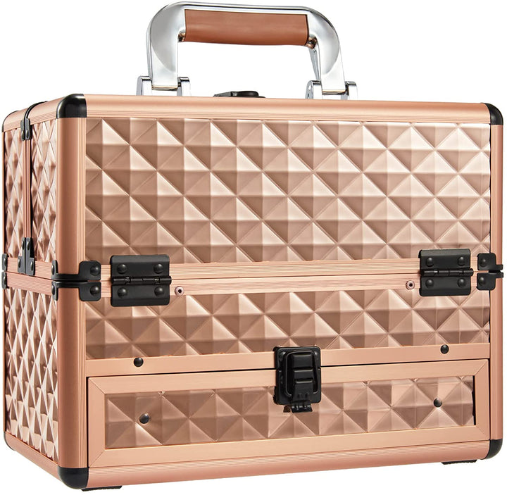 ROSE GOLD MAKEUP TRAIN CASE WITH DRAWER 92C - Joligrace